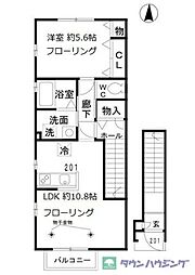 東京メトロ南北線 王子神谷駅 徒歩9分の賃貸アパート 2階1LDKの間取り