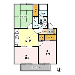 日暮里舎人ライナー 見沼代親水公園駅 徒歩34分の賃貸アパート 2階3DKの間取り