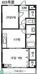 都営三田線 本蓮沼駅 徒歩7分の賃貸マンション 6階2Kの間取り