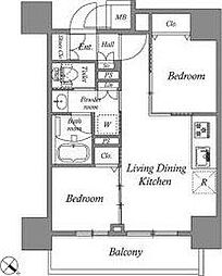 都営三田線 板橋区役所前駅 徒歩1分の賃貸マンション 5階2LDKの間取り