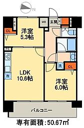 センテニアル王子神谷 10階2LDKの間取り