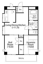 JR埼京線 北赤羽駅 徒歩5分の賃貸マンション 2階2LDKの間取り