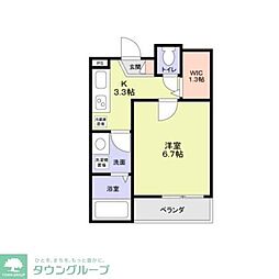 JR山手線 駒込駅 徒歩8分の賃貸マンション 2階1Kの間取り