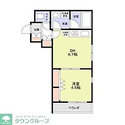 JR山手線 駒込駅 徒歩8分の賃貸マンション 2階1DKの間取り