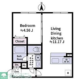 東武東上線 大山駅 徒歩7分の賃貸マンション 2階1LDKの間取り