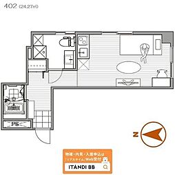 東京メトロ南北線 王子駅 徒歩10分の賃貸マンション 4階ワンルームの間取り