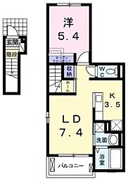 ルミエールB 1LDKの間取図画像