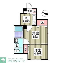 北区西が丘新築 2DKの間取図画像