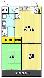 ケイガーデンアベ 2DKの間取図画像