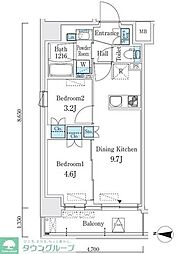 クインテット錦糸公園 11階2DKの間取り