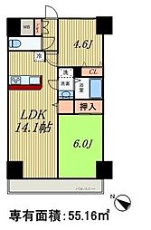 ロイヤルプラザ浅草 12階2LDKの間取り