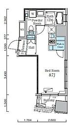 レジディア九段下II 2階ワンルームの間取り