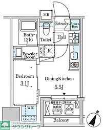 パークアクシス神保町 14階1DKの間取り