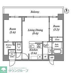 コスモグラシア内神田 5階2LDKの間取り