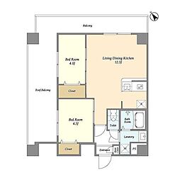 アルファコート曳舟 12階2LDKの間取り