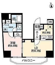 プレール・ドゥーク元浅草 13階1LDKの間取り