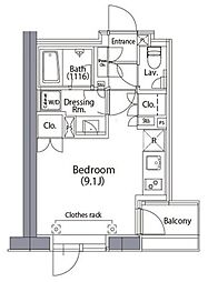 エルスタンザ文京湯島 6階ワンルームの間取り