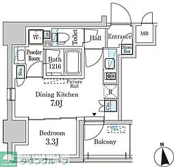 パークアクシス神田レジデンス 9階1DKの間取り
