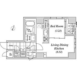 レジディア神田 11階1LDKの間取り