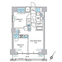 プレディアコート森下テラス 9階2LDKの間取り