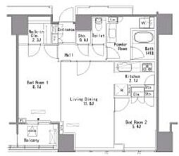 Ｗｈｉｔｅ　Ｔｏｗｅｒ　Ｈａｍａｍａｔｓｕｃｈｏ 23階2LDKの間取り