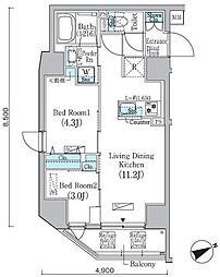 PrimeBliss蔵前 2LDKの間取図画像