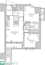 ワンルーフレジデンス台東根岸 2DKの間取図画像