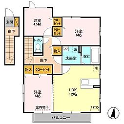 JR京葉線 蘇我駅 徒歩20分の賃貸アパート 2階3LDKの間取り