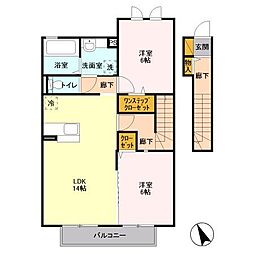 千葉都市モノレール 千城台北駅 徒歩7分の賃貸アパート 2階2LDKの間取り