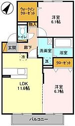 JR総武線 稲毛駅 バス15分 宮野木市営住宅下車 徒歩6分の賃貸アパート 2階2LDKの間取り