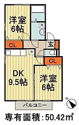 千葉都市モノレール みつわ台駅 徒歩4分の賃貸アパート 1階2DKの間取り