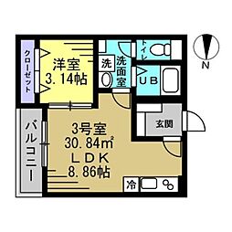 京成千原線 千葉寺駅 徒歩10分の賃貸アパート 1階1LDKの間取り