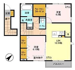 千葉都市モノレール 小倉台駅 徒歩10分の賃貸アパート 2階2LDKの間取り