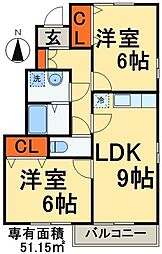 JR総武本線 四街道駅 バス15分 山王公民館下車 徒歩5分の賃貸アパート 1階2DKの間取り