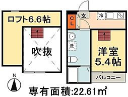 JR総武本線 東千葉駅 徒歩15分の賃貸アパート 2階ワンルームの間取り