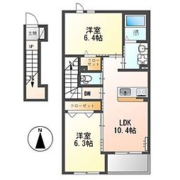 千葉都市モノレール 動物公園駅 徒歩12分の賃貸アパート 2階2LDKの間取り