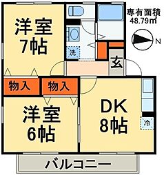 JR総武線 稲毛駅 徒歩20分の賃貸アパート 2階2DKの間取り