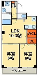 JR総武線 千葉駅 徒歩10分の賃貸マンション 4階2LDKの間取り
