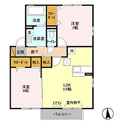 JR総武線 千葉駅 バス14分 和田新道下車 徒歩5分の賃貸アパート 1階2LDKの間取り