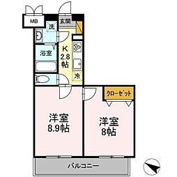 JR総武線 千葉駅 徒歩10分の賃貸マンション 8階2Kの間取り