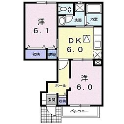 京成千原線 おゆみ野駅 徒歩9分の賃貸アパート 1階2DKの間取り
