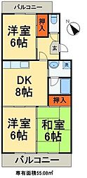 JR総武線 幕張本郷駅 徒歩8分の賃貸マンション 4階3DKの間取り