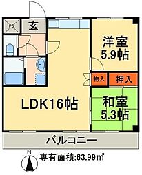 JR京葉線 稲毛海岸駅 徒歩13分の賃貸マンション 8階2LDKの間取り