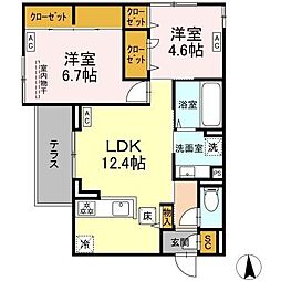 千葉都市モノレール 千城台北駅 徒歩10分の賃貸マンション 2階2LDKの間取り