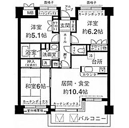 JR京葉線 海浜幕張駅 徒歩15分の賃貸マンション 5階3LDKの間取り