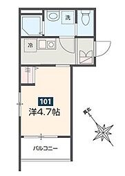 京成千葉線 京成稲毛駅 徒歩8分の賃貸アパート 1階1Kの間取り