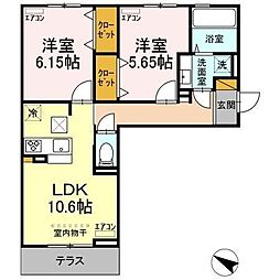 JR京葉線 蘇我駅 徒歩3分の賃貸アパート 1階2LDKの間取り