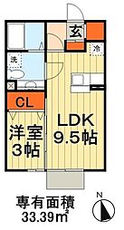 千葉都市モノレール みつわ台駅 徒歩13分の賃貸アパート 2階ワンルームの間取り