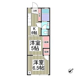 JR総武本線 東千葉駅 徒歩8分の賃貸マンション 2階2Kの間取り