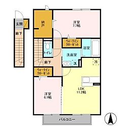 JR総武本線 四街道駅 バス10分 技能センター下車 徒歩3分の賃貸アパート 2階2SLDKの間取り
